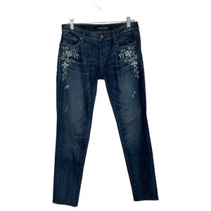 DRIFTWOOD Kelly Straight Leg Jeans Floral Embroidery Size 28 Distressed
